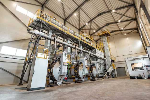 Biomass renewable energy facility with wood pellets and processing equipment